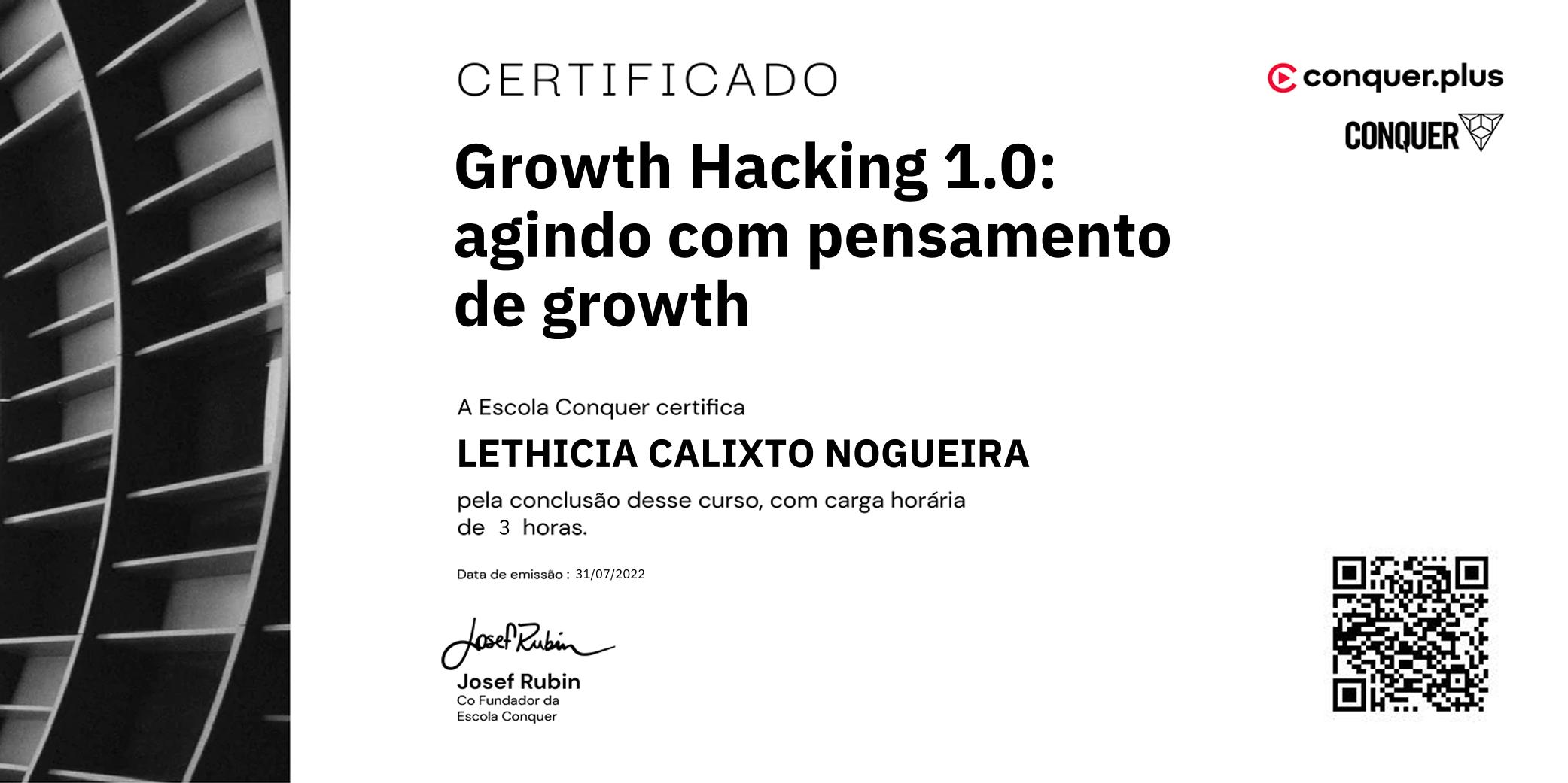 Certificado de Growth Hacking 1.0: agindo com pensamento de growth